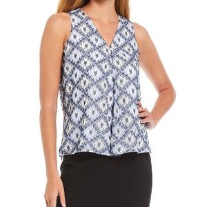 Calvin Klein tank blouse V-Neck printed blue pattern